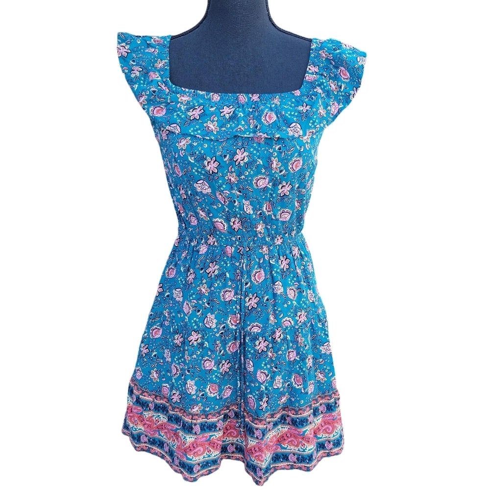 BeBop Teal Pink Floral Dress Junior's Size S